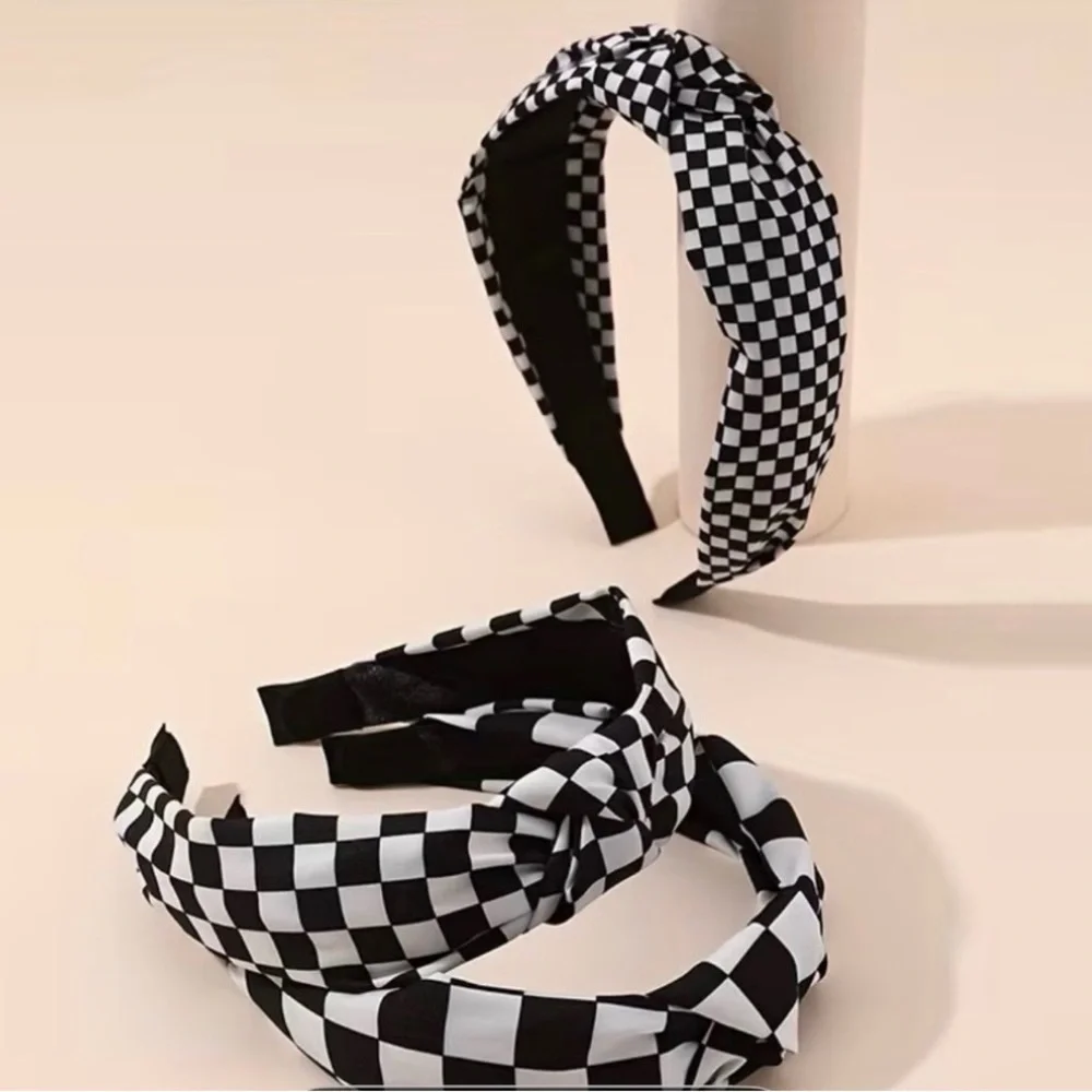 Black White Checkered Headbands Indie‎ Skater Y2K Set